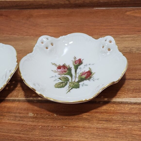 2 Rosenthal Germany Moss Rose Dish 4" pierced gold rim bowl nuts candy dipping f - Picture 4 of 12